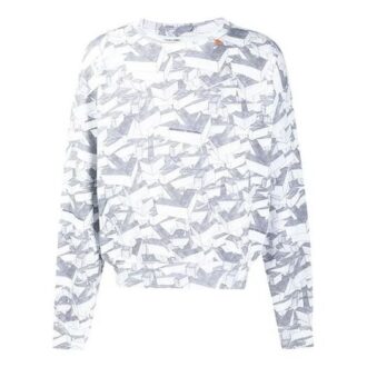 T-shirt à manches longues blanc à col rond en coton pour homme Off-White, imprimé géométrique intégral