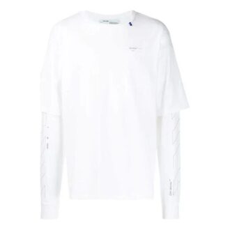 T-shirt à manches longues blanc crème imprimé en twill avec logo Off-White pour homme SS21