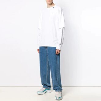 T-shirt à manches longues blanc crème imprimé en twill avec logo Off-White pour homme SS21