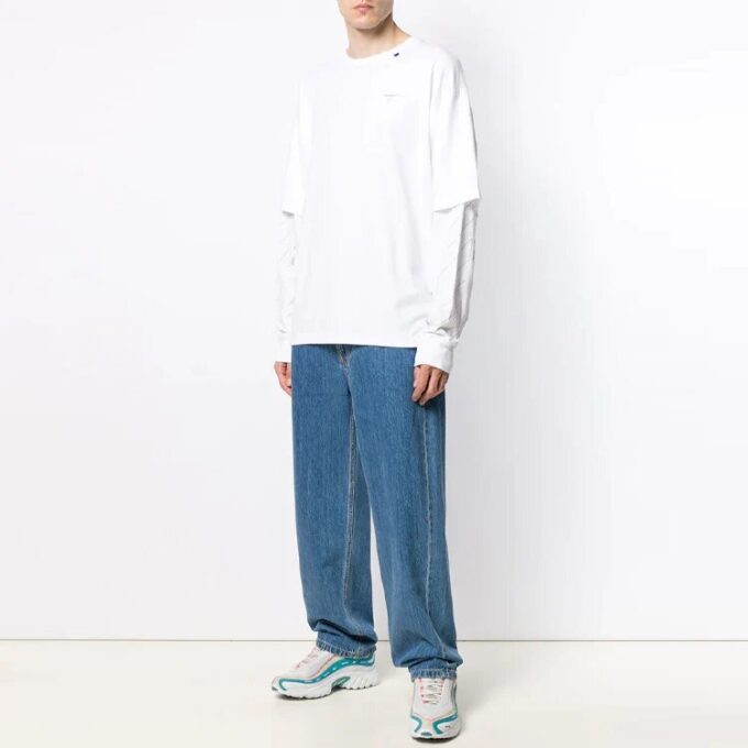 T-shirt à manches longues blanc crème imprimé en twill avec logo Off-White pour homme SS21
