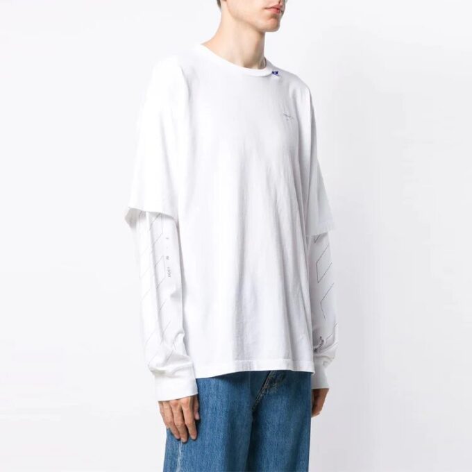 T-shirt à manches longues blanc crème imprimé en twill avec logo Off-White pour homme SS21