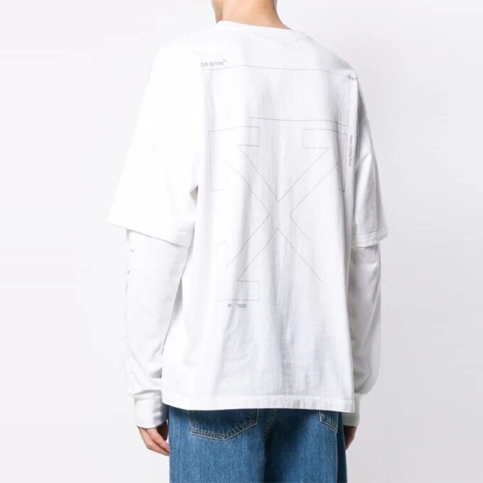 T-shirt à manches longues blanc crème imprimé en twill avec logo Off-White pour homme SS21
