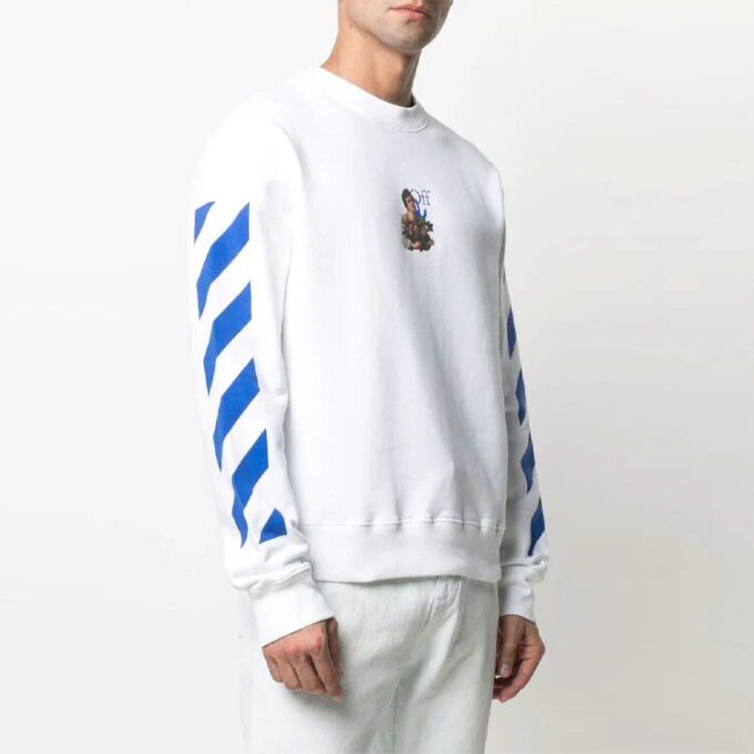 T-shirt à manches longues blanc imprimé rayures et motifs Arrows, collection SS21