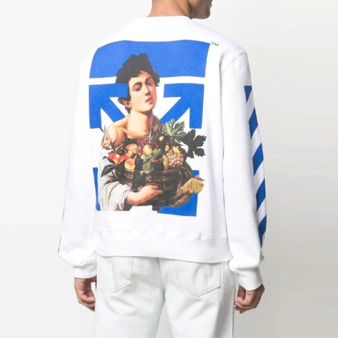 T-shirt à manches longues blanc imprimé rayures et motifs Arrows, collection SS21
