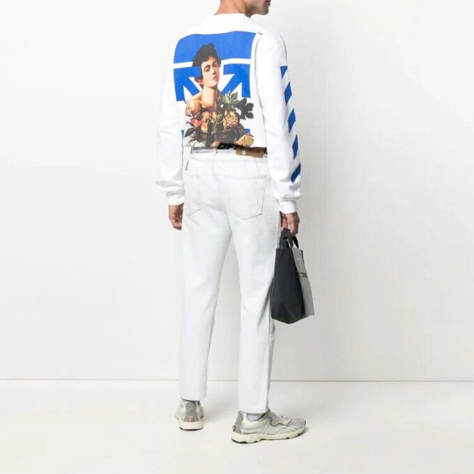 T-shirt à manches longues blanc imprimé rayures et motifs Arrows, collection SS21