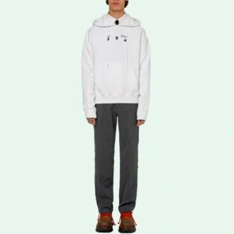 T-shirt à manches longues à capuche avec logo imprimé SS21, blanc