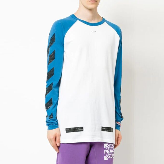 T-shirt à manches longues color block avec motif flèche et manches raglan pour homme Off-White