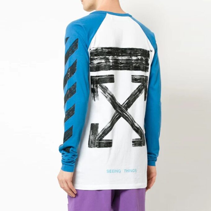T-shirt à manches longues color block avec motif flèche et manches raglan pour homme Off-White
