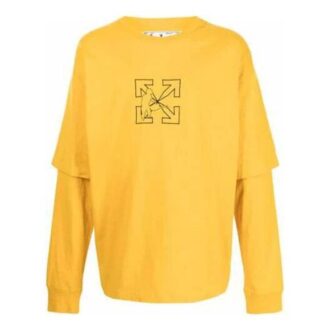T-shirt à manches longues en coton uni avec logo imprimé SS21, col rond, version standard, jaune