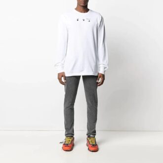 T-shirt à manches longues et col rond imprimé Arrows, version standard, blanc, collection printemps-été 2021