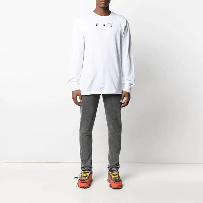 T-shirt à manches longues et col rond imprimé Arrows, version standard, blanc, collection printemps-été 2021