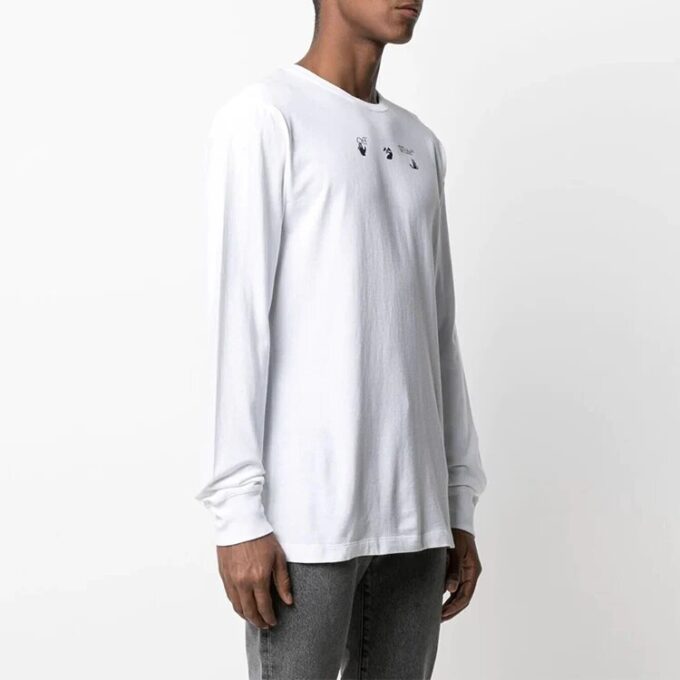 T-shirt à manches longues et col rond imprimé Arrows, version standard, blanc, collection printemps-été 2021