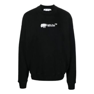 T-shirt à manches longues et col rond Off-White pour homme FW22 avec logo brodé, noir