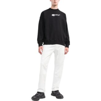 T-shirt à manches longues et col rond Off-White pour homme FW22 avec logo brodé, noir