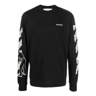 T-shirt à manches longues et col rond Off-White pour homme FW22 avec logo imprimé, noir