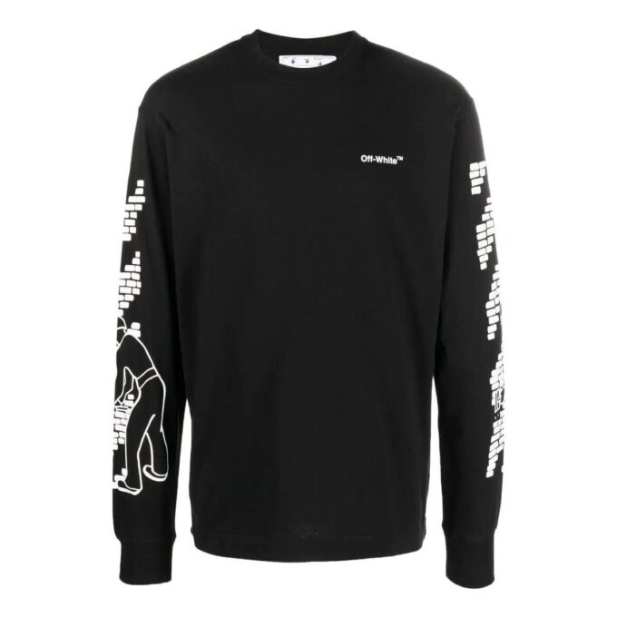 T-shirt à manches longues et col rond Off-White pour homme FW22 avec logo imprimé, noir