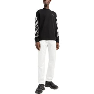 T-shirt à manches longues et col rond Off-White pour homme FW22 avec logo imprimé, noir