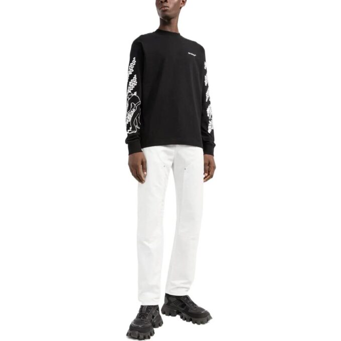 T-shirt à manches longues et col rond Off-White pour homme FW22 avec logo imprimé, noir
