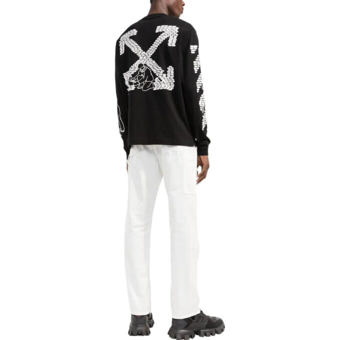 T-shirt à manches longues et col rond Off-White pour homme FW22 avec logo imprimé, noir