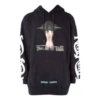 T-shirt à manches longues imprimé, à capuche, coupe ajustée, noir