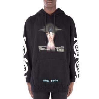 T-shirt à manches longues imprimé, à capuche, coupe ajustée, noir