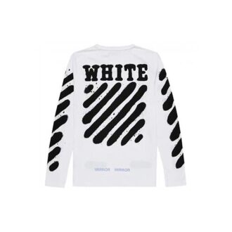 T-shirt à manches longues OW White Splash Ink Graffiti « Blanc Noir »