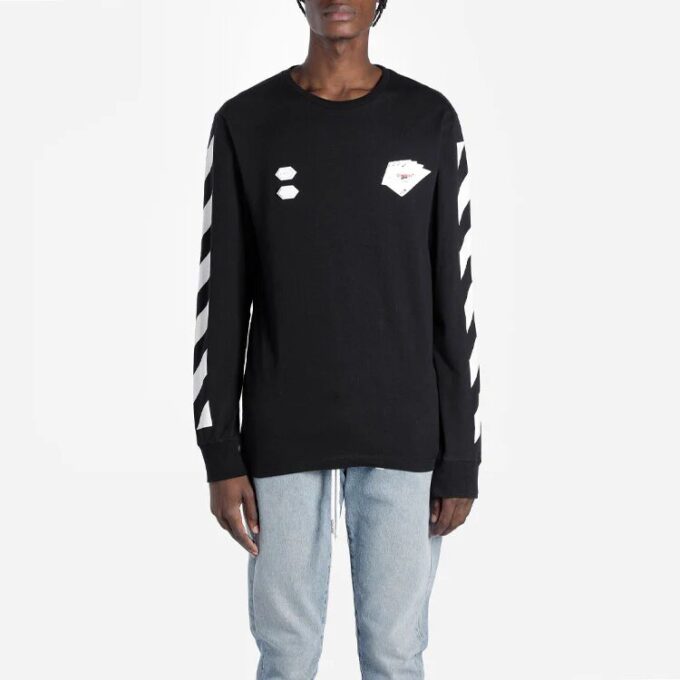 T-shirt à manches longues pour homme Virgil Abloh Diag Hand Card, noir