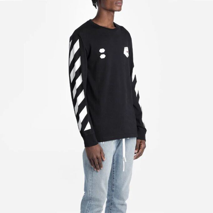 T-shirt à manches longues pour homme Virgil Abloh Diag Hand Card, noir
