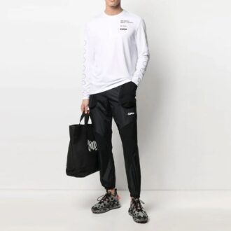 T-shirt à manches longues slim fit imprimé logo SS21, blanc