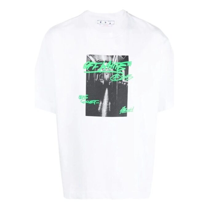 T-shirt blanc à col rond et shorts Off-White pour homme FW22 avec imprimé alphabétique