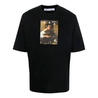 T-shirt noir à col rond et manches courtes imprimé FW21, coupe ajustée
