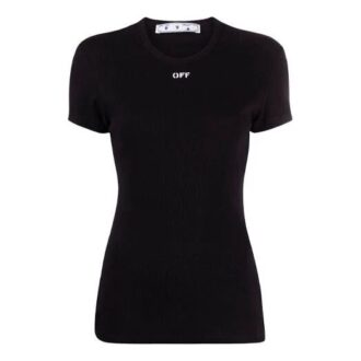 T-shirt noir à col rond et manches courtes slim fit avec logo Off-White SS21