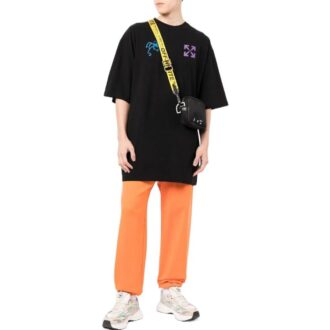 T-shirt noir à col rond et Shorts Off-White pour homme, collection printemps-été 2022, avec logo imprimé