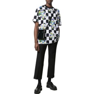 T-shirt noir à manches courtes et col rond, coupe ample, imprimé fleurs à carreaux Off-White pour homme, collection printemps-été 2022