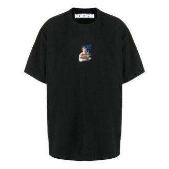 T-shirt noir à manches courtes et coupe ample 21SS Painting Blue Arrow Cartoon