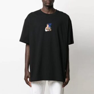 T-shirt noir à manches courtes et coupe ample 21SS Painting Blue Arrow Cartoon
