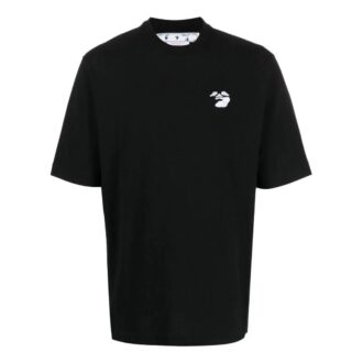 T-shirt noir à manches courtes unie avec logo brodé Off-White pour homme, collection SS22