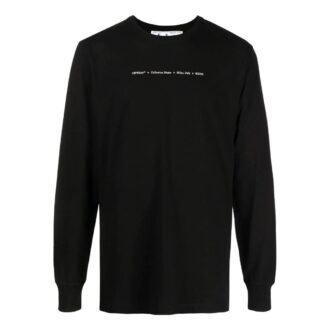 T-shirt noir à manches longues et col rond avec logo flèche imprimé en coton