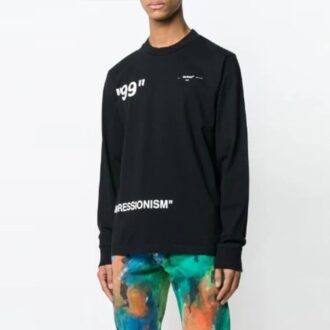 T-shirt noir à manches longues et col rond Ice Man pour homme Off-White