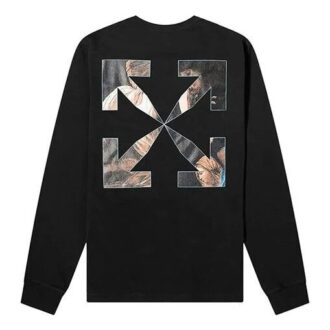 T-shirt noir à manches longues et col rond imprimé Off-White pour homme c/o Virgil Caravaggio