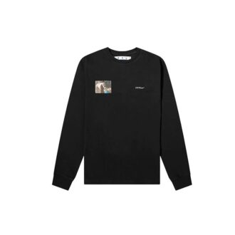 T-shirt noir à manches longues et col rond imprimé Off-White pour homme c/o Virgil Caravaggio