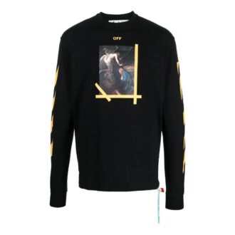 T-shirt noir à manches longues et col rond Off-White pour homme, collection automne-hiver 2022, imprimé peinture, couleur unie