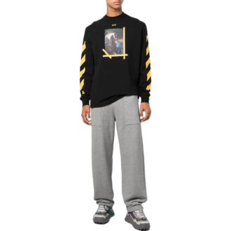 T-shirt noir à manches longues et col rond Off-White pour homme, collection automne-hiver 2022, imprimé peinture, couleur unie