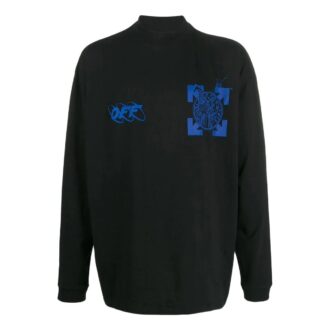 T-shirt noir à manches longues et col roulé partiel Off-White pour homme, collection printemps-été 2022, avec logo et flèche imprimés