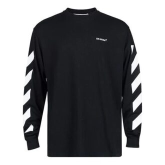 T-shirt noir à manches longues et coupe ample Off-White pour homme, collection printemps-été 2022, motif Diag Alphabet Stripe
