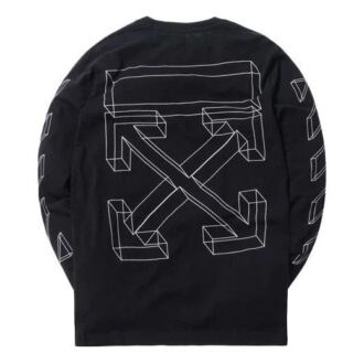 T-shirt noir à manches longues Off-White pour homme avec flèche évidée imprimée en 3D