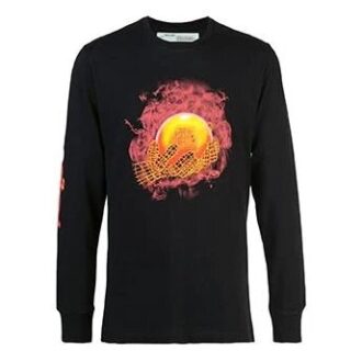 T-shirt noir à manches longues Off-White pour homme avec imprimé « Hands and Planet »