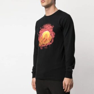 T-shirt noir à manches longues Off-White pour homme avec imprimé « Hands and Planet »