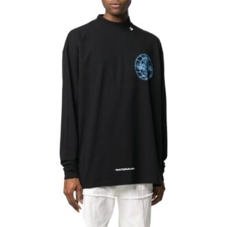 T-shirt noir à manches longues Off-White pour homme, imprimé 3D avec motif alphabétique