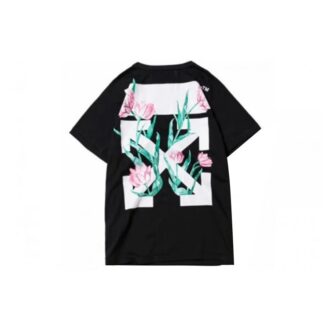 T-shirt Off-White à manches courtes blanc cassé avec motif floral et logo